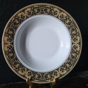 Vintage Pegasus Fine Porcelain Soup Bowl With Ornate Black & Gold Baroque Design